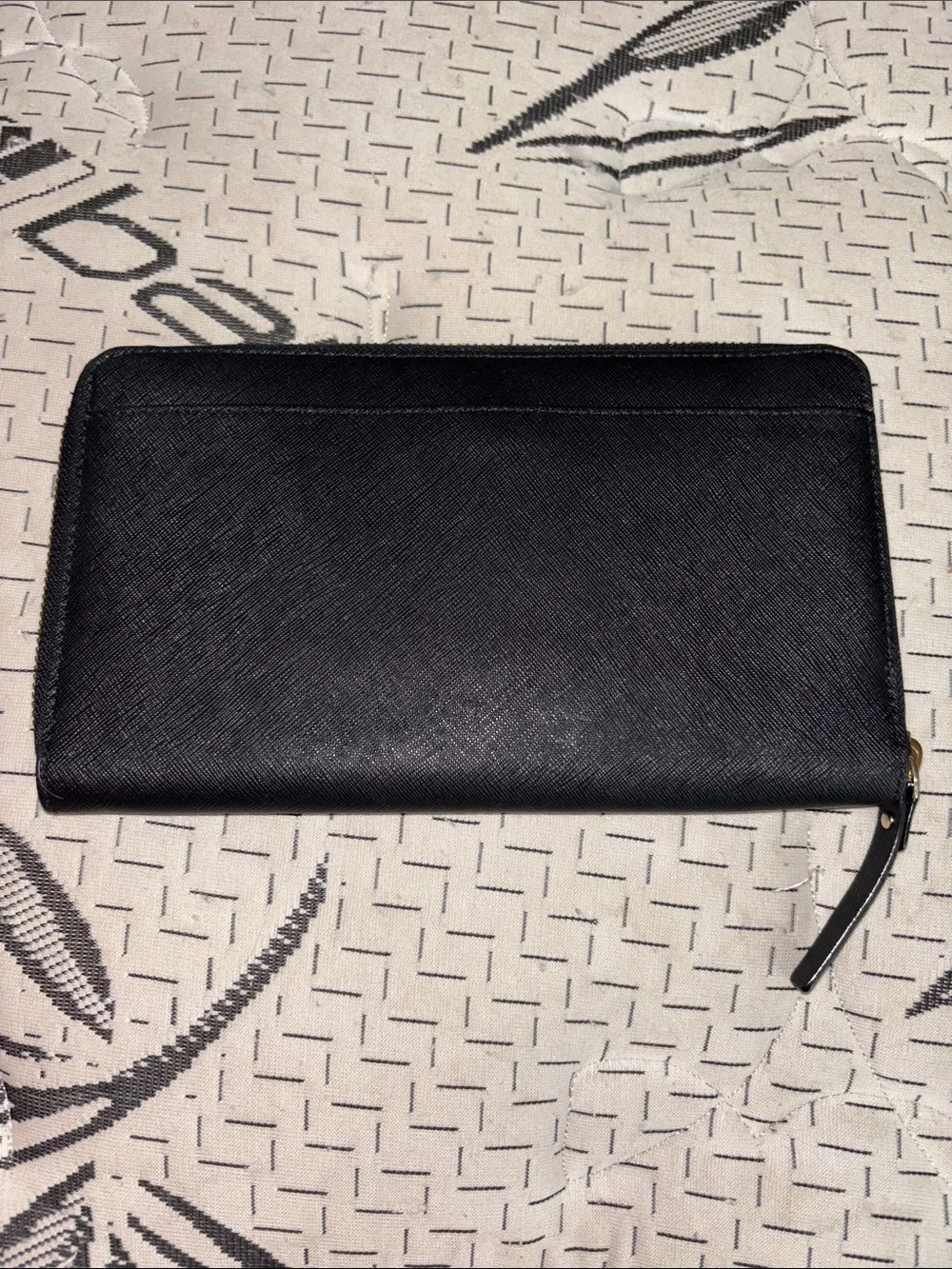 kate spade Black Saffiano Zip Wallet with Gold Plaque clutch